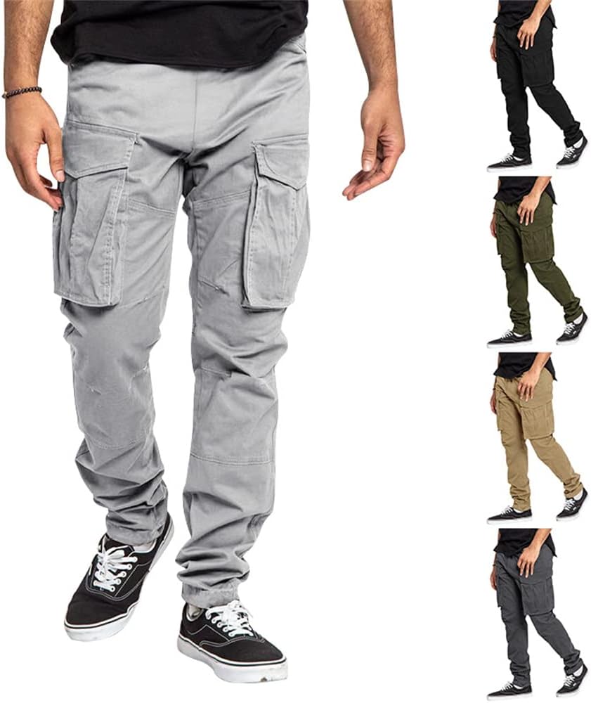 ORANDESIGNE Pantaloni Cargo Uomo con Coulisse in Cotone Tasche Laterali Trousers della Pantaloni di Sport da Jogging Activewear Pantaloni Uomo Cintura Elastica Casual Street Pantaloni A Blu Scuro XS