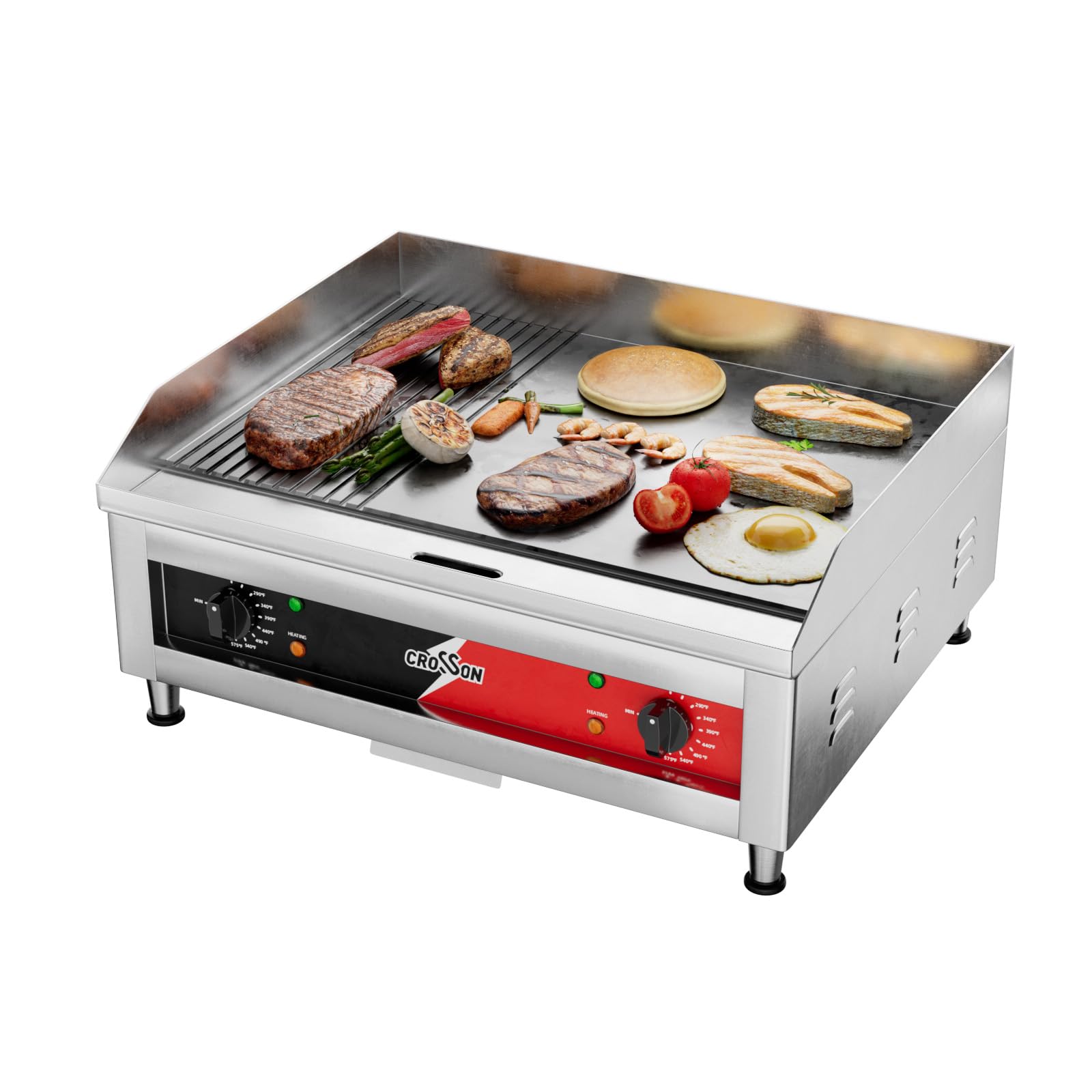 CROSSON Profi Gastro Grillplatte elektrisch 60x40 cm Gusseisen 10 mm 2 Zonen 50-300 °C