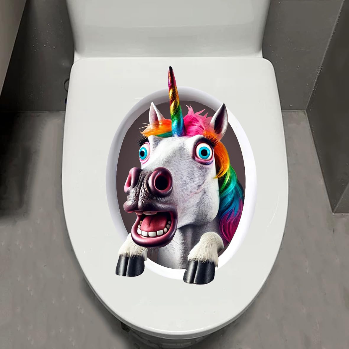 Leniutor 1pcs Animal Toilet Stickers, Unicorn Toilet Tank Lid Decals Waterproof, Self-Adhesive Removble Cute Bathroom & Door Wall Sticker, Creative Funny Tank Sticker (Design1)