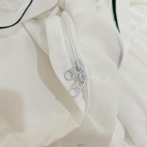 Miniatura 4 de IHOUSTRIY Juego de funda de edredón blanca tamaño Queen, juego de ropa de cama con volantes con corbatín, juego de funda de edredón de 3 piezas con