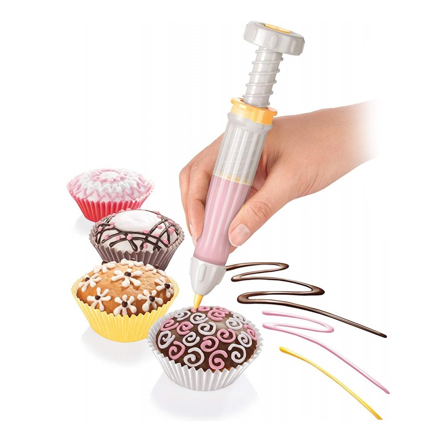 AVILIA Penna Decora Dolci con 5 Beccucci Intercambiabili - Imbuto in Silicone e Plastica, 15 cm - Sicura, Resistente e Facile da Usare - Ideale per Dolci e Salati - Incluso Utensile per Pulizia