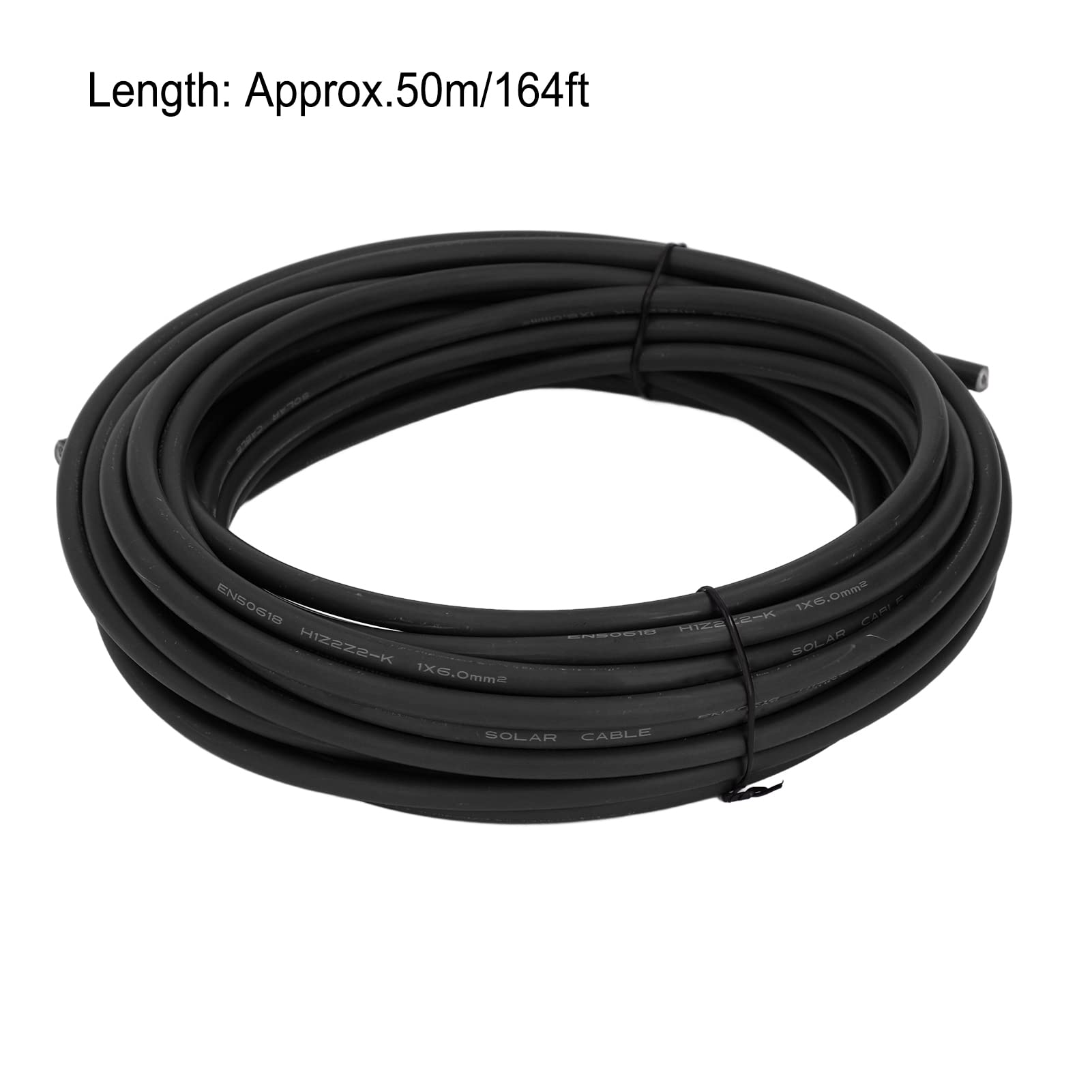 Cryfokt Cable Fotovoltaico Solar 6 mm² Cable Fotovoltaico de Cobre con Aislamiento de Doble Capa para Conexión de Panel Solar (Negro 50 m/164 pies)