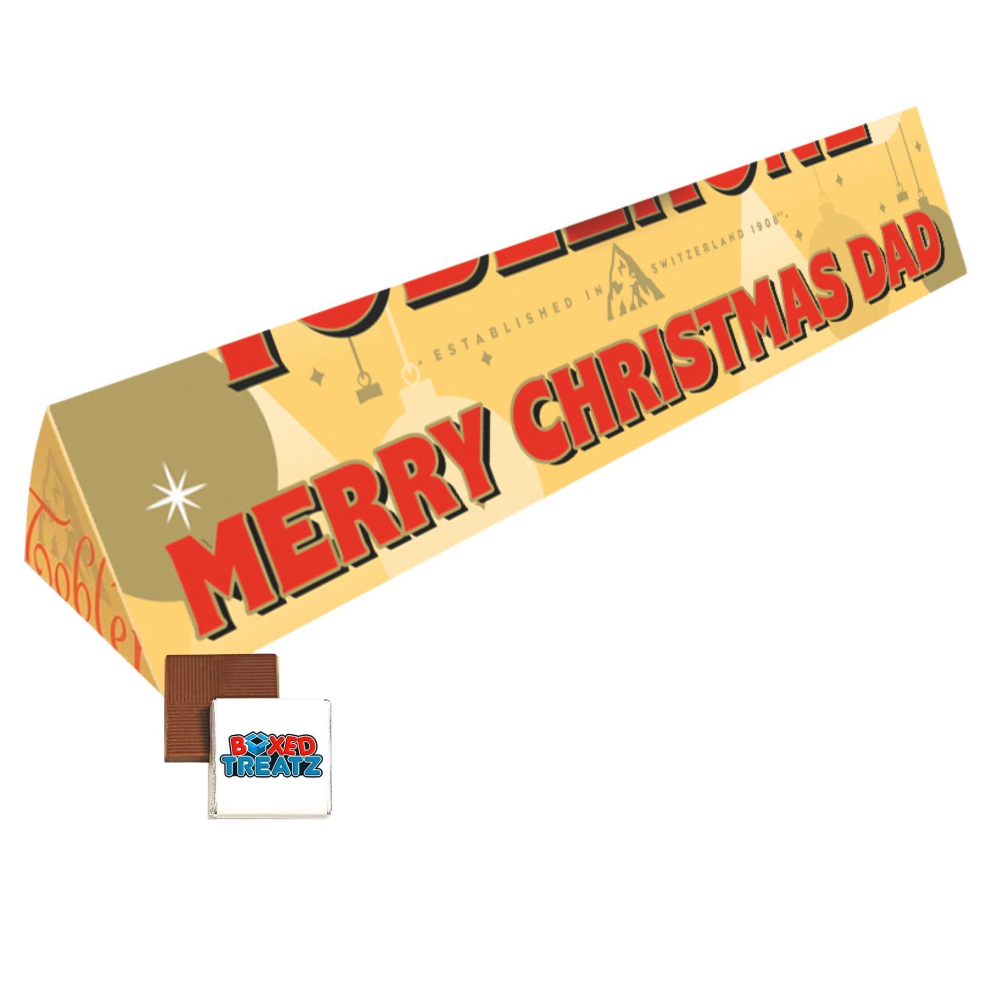 Personalised Swiss Toblerrone Christmas Chocolate Praline With Honey And Almond Nougat 100g Merry Christmas Mum/Dad Boxed Treatz (100g, Merry Christmas Dad)