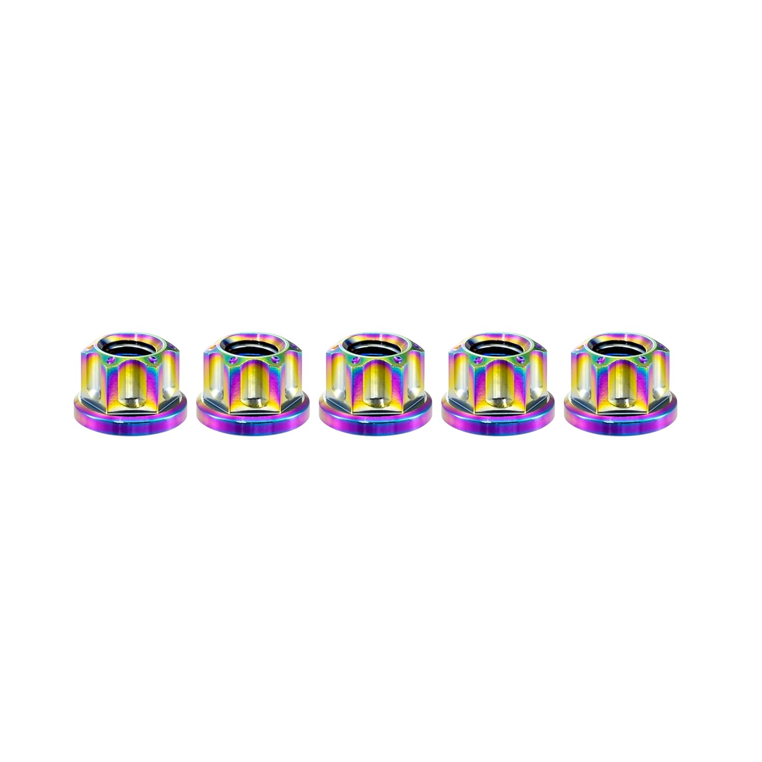 RISON Titanium Nuts M6 M8 M10 M12 Flange Nut Hex Flange Flower Nut for Motorcycle Bicycle Car Boat Brake Accessories Titanium Fasteners Nuts Pack of 5 (Rainbow, M8)