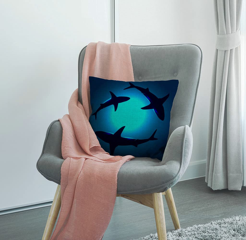 VOID Housse de coussin motif requin bleu mer pour canapé, salon, décoration imperméable, décoration extérieure, dimensions : 50 x 50 cm