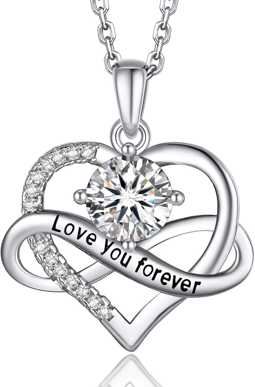 MomentWish Heart Necklace for Women, Jewelry Gifts for Her, D Color VVS1 Moissanite Necklace in 925 Sterling Silver, Infinity Pendent for Birthday Anniversary Mother's Day