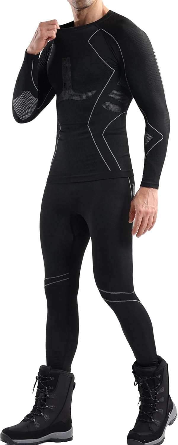 CORORO Men's Thermal Underwear Long Johns for Men Thermal Cold Wheater Long Underwear Base Layer Warm Top & Bottom for Skiing