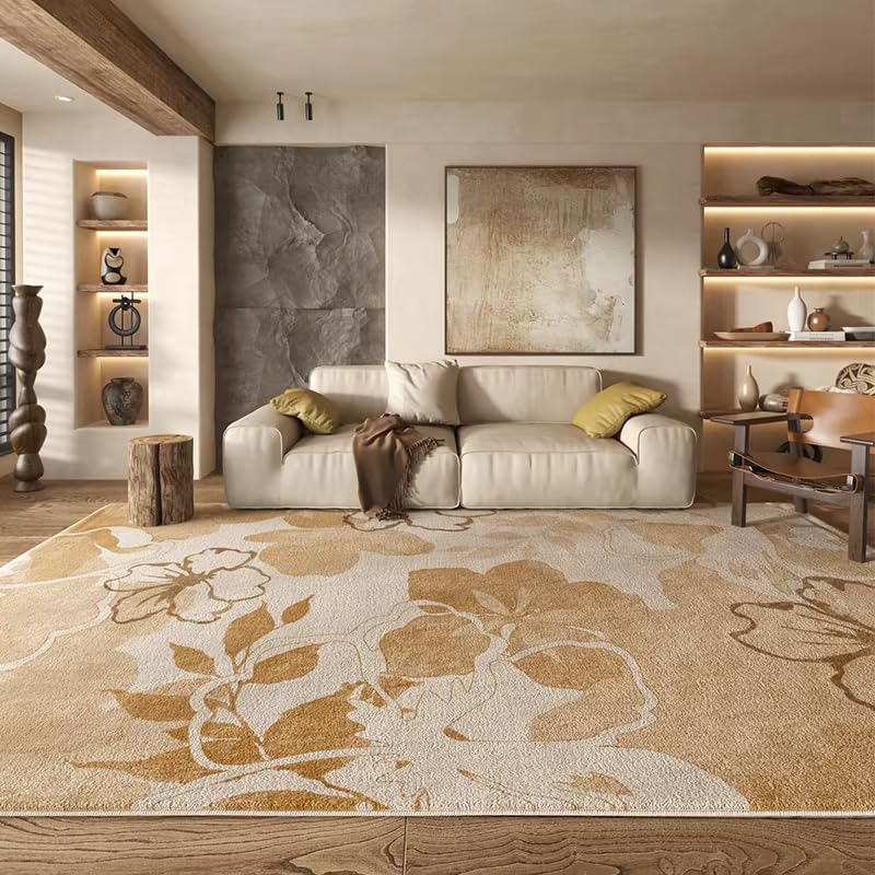 Alfombra decorativa para sala de estar estilo retro americano y flores color caramelo