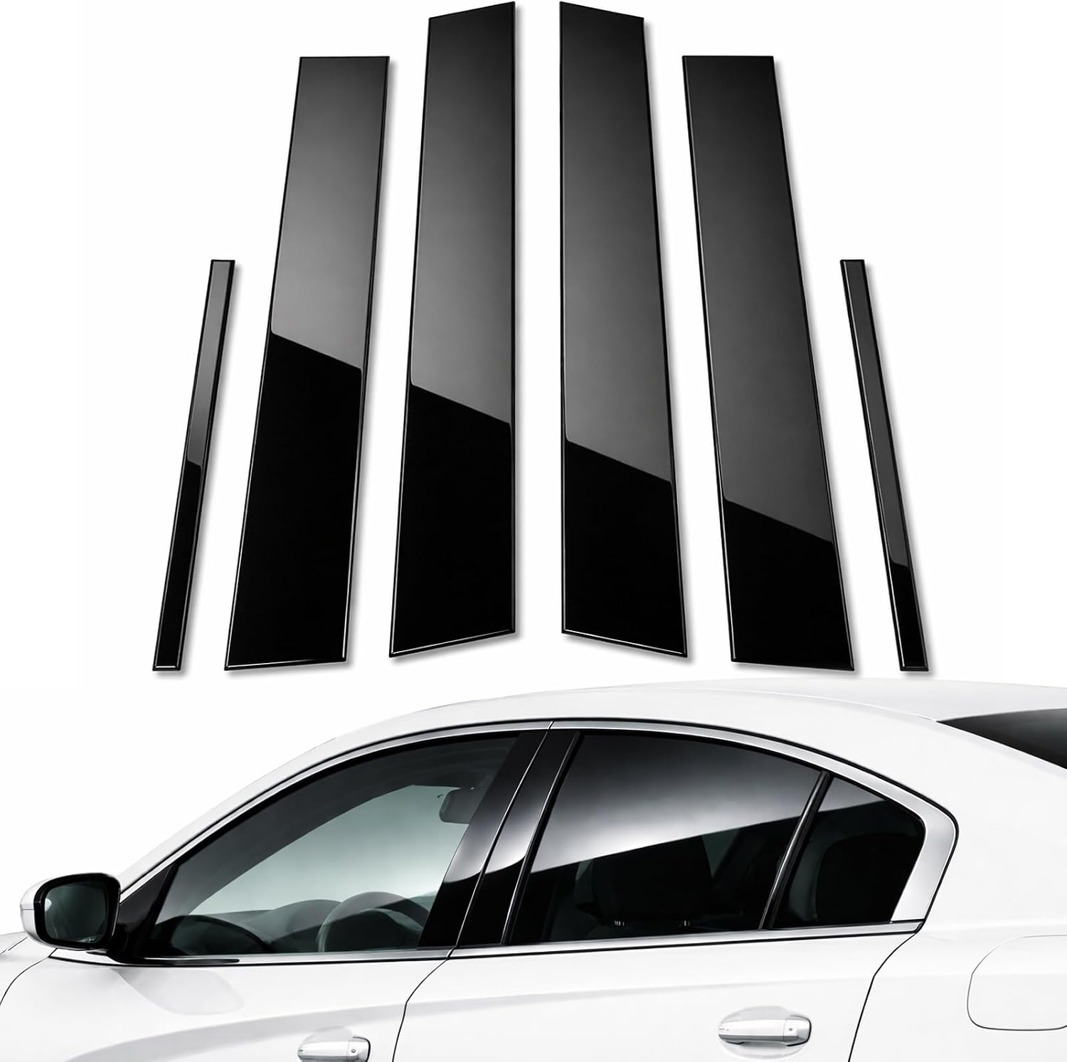 A Set Window B Pillar Post Cover Trim Molding Kit fit for 2011-2023 Dodge Charger Accessories with Gloss Black Self-Adhesive