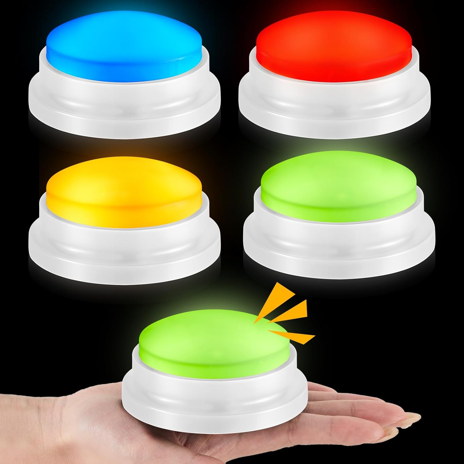 Honoson 4 Pcs Recordable Buzzers for Trivia Games Answer Buzzers Colored Sound Buzzers Glowing Buzzers Buttons Game Show Buzzer for Classroom Study Family Game