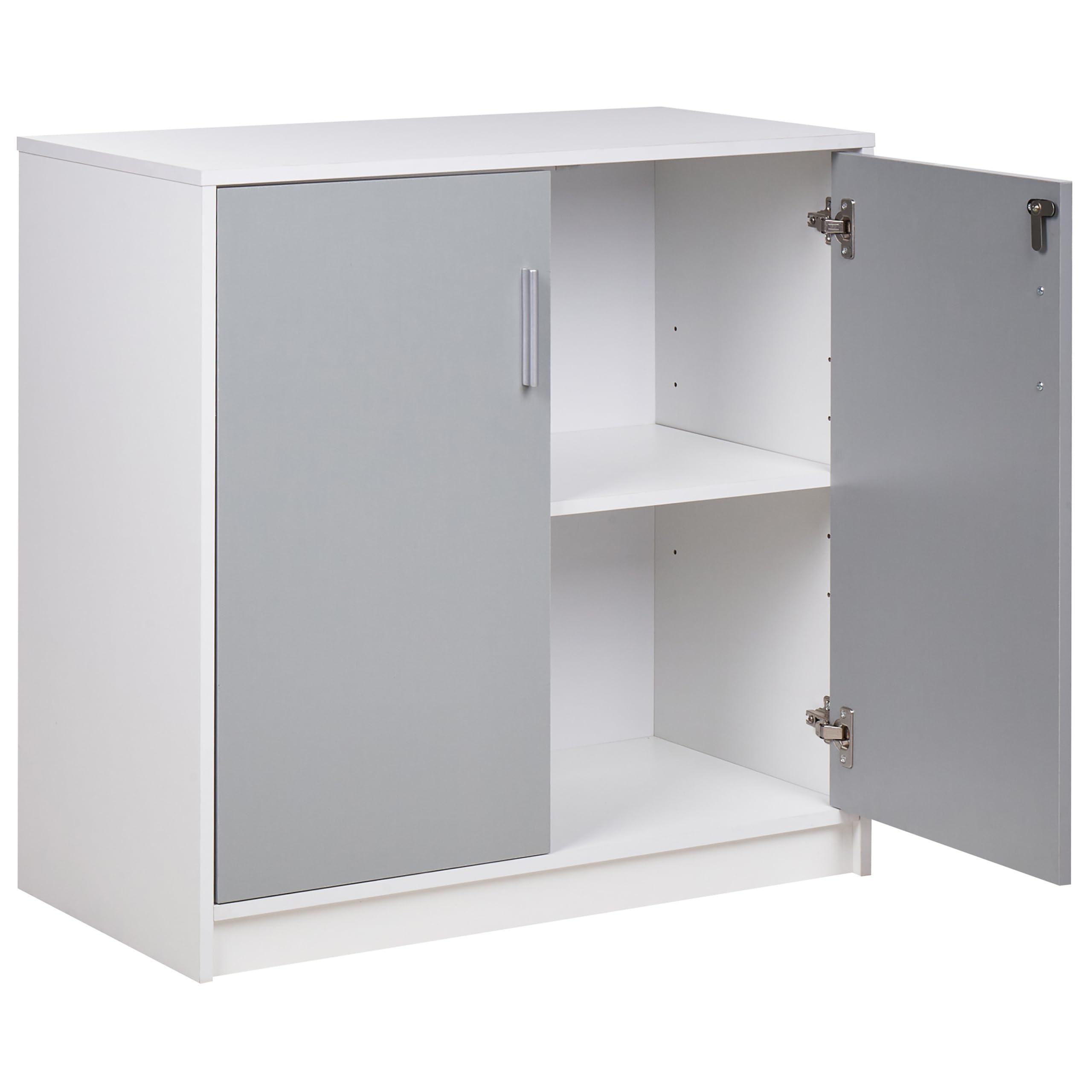Beliani Petite Armoire à 2 Portes Gris et Blanc 80 cm en Panneaux Particules de Bois Zehna