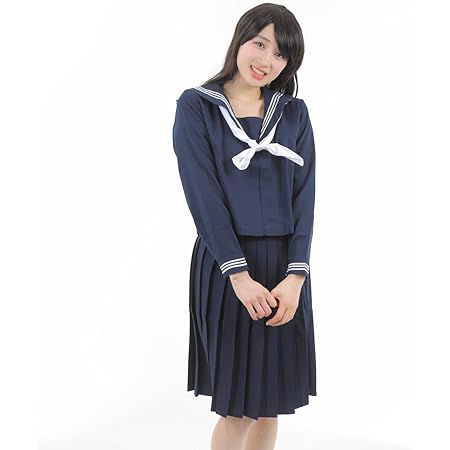 Amazon セーラー服 紺 長袖 長いスカート丈55cm コスプレ Jk 制服上下 スカーフ ３点セット Cataly S Letter L 白スカーフ コスプレ 仮装 通販