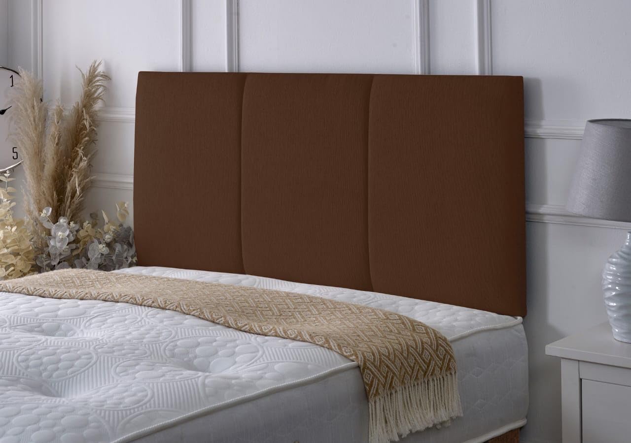 Alton Padded Paneled Divan Bed Headboard | Chenille Fabric Headboards (Brown, Single)