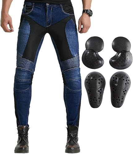 Pantalones vaqueros de malla de verano para montar en motocicleta con armadura Motocross Racing Slim Stretch Pantalones, Azul