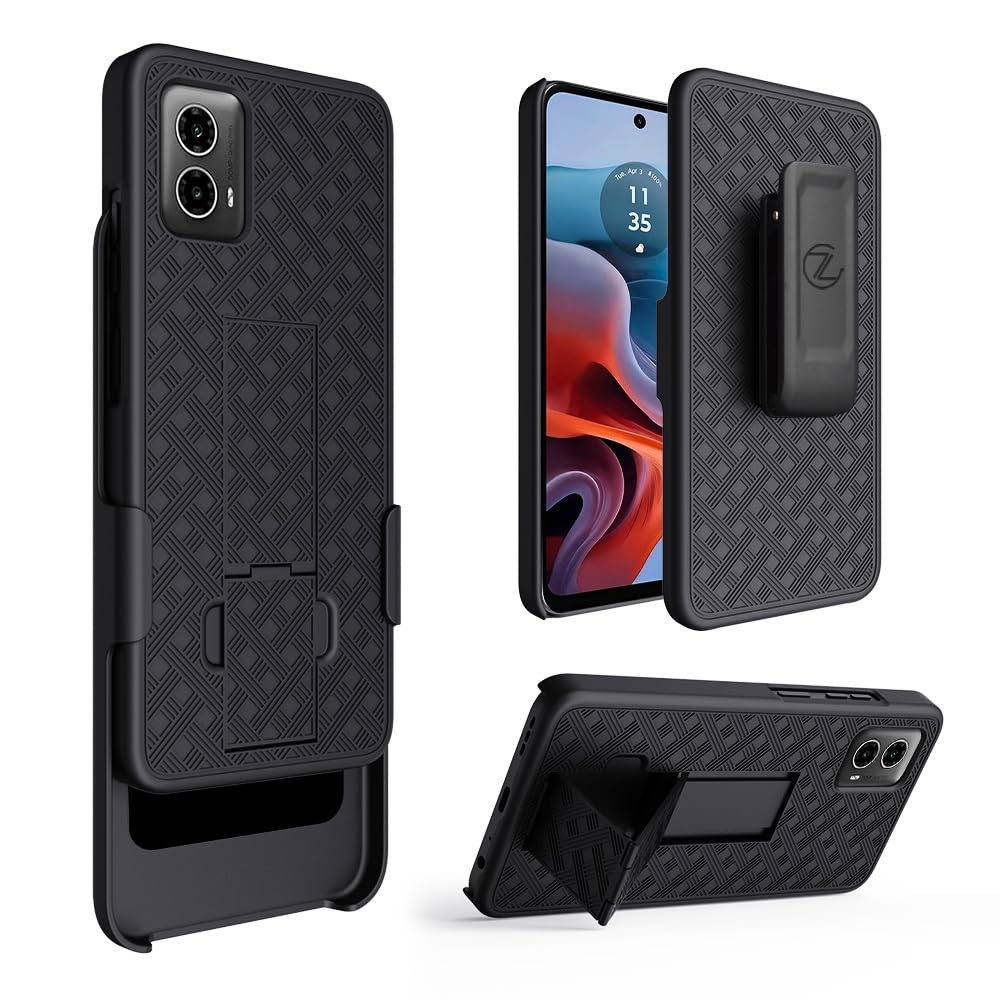For Motorola Moto G PLAY (2023), Holster Belt Clip Phone Case W/ Tempered Glass - View #5