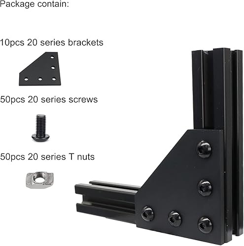 Miniatura 2 de 10 juegos de soporte de esquina de extrusión de aluminio 2020 Serie V T Ranura Hardware Placa de unión L Conector con tuercas en T Tornillo de perno