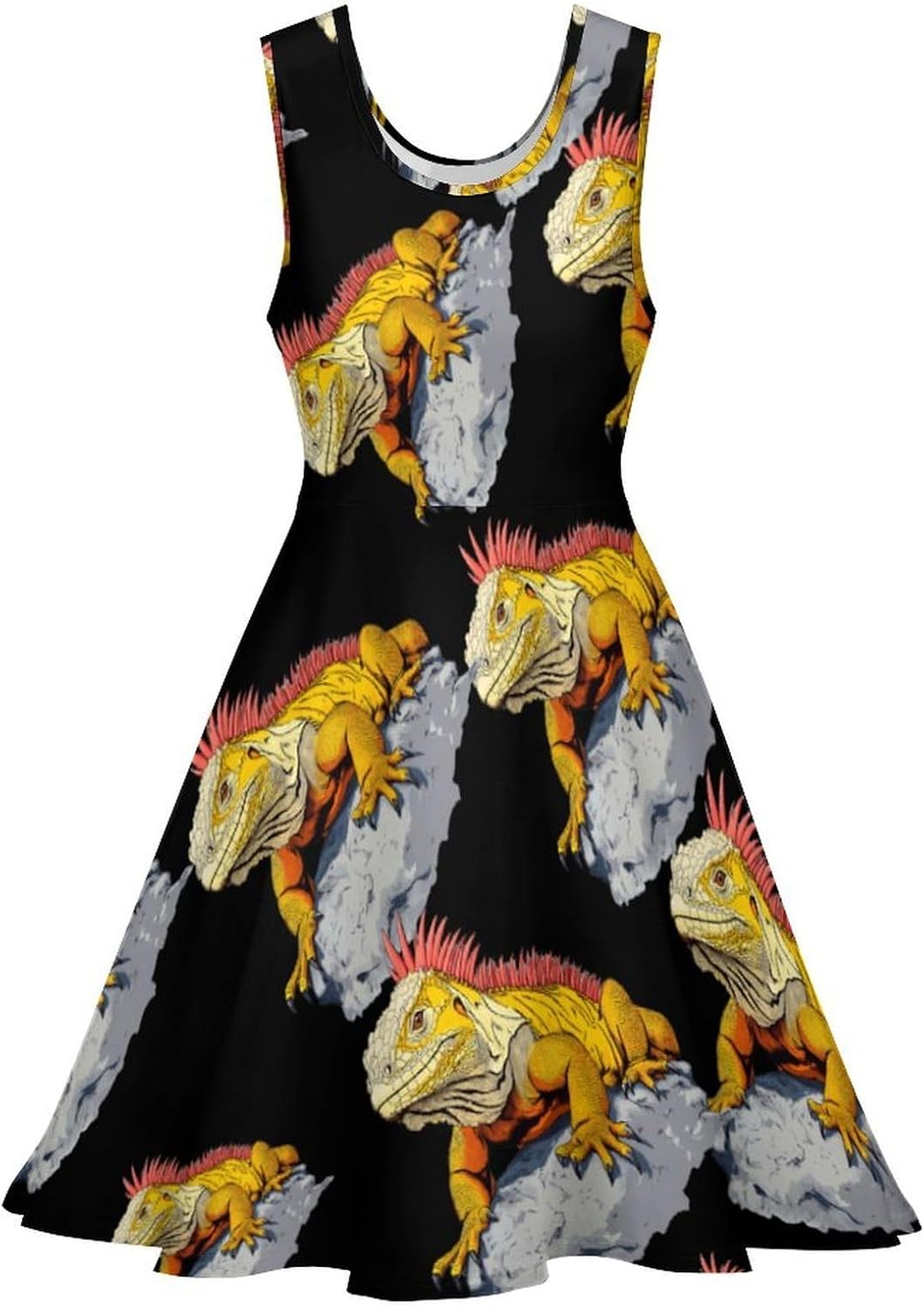Bearded Dragon Lizard Animal Women's Dresses Round Neck Dress Sleeveless Tank Dress Ruffle Hem Sundress