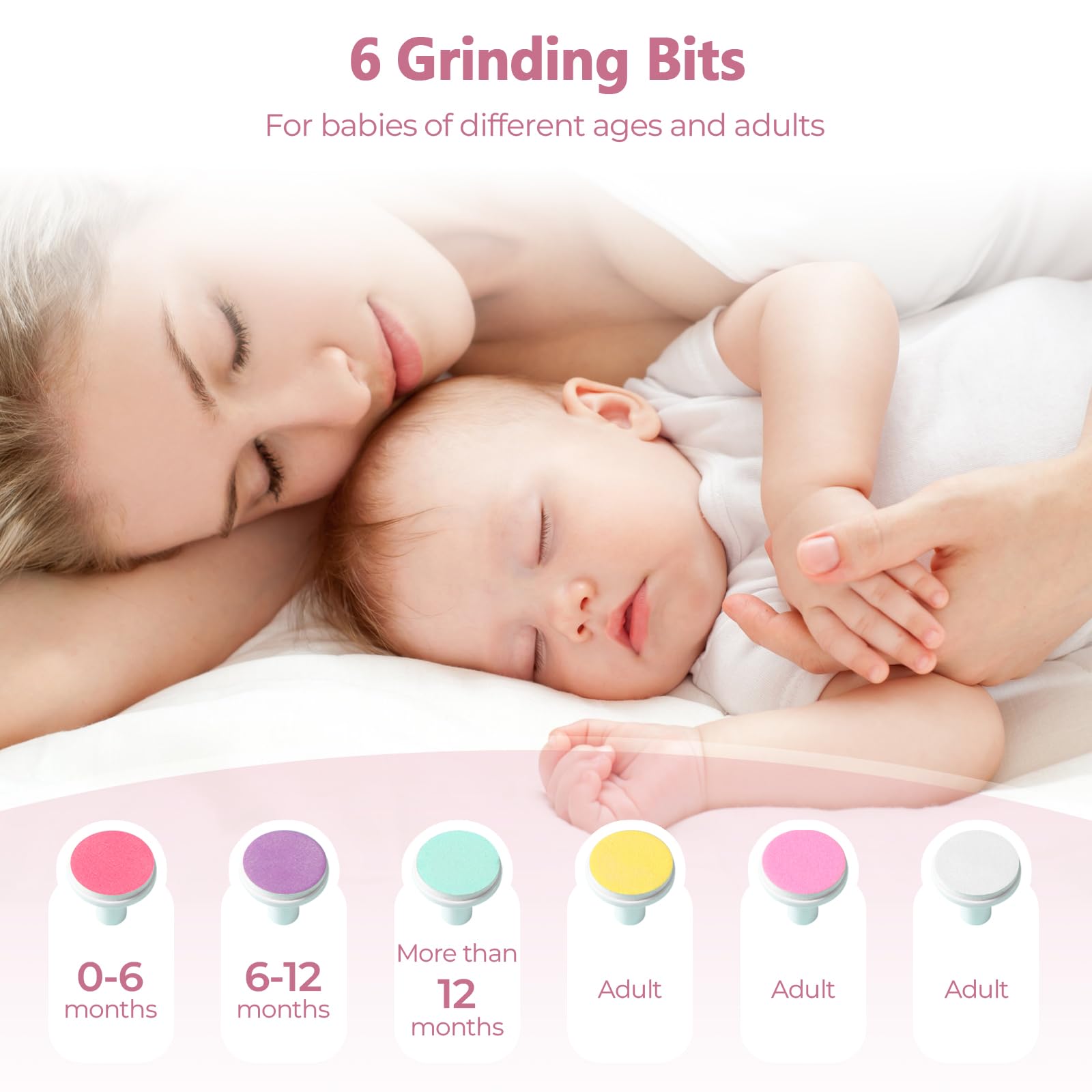 Lima Unghie Neonato Elettrica, Lima per Unghie Elettrica 6 in 1 per Bambini di Tutte le Età - 4