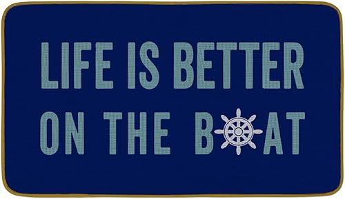 Burosev Life is Better On The Boat - Tapete decorativo azul marino, tapete para suelo de barco, diseño rústico náutico, decoración de casa de campo