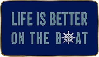 Burosev Life is Better On The Boat Decorative Doormat, Navy Blue Boat Floor Mat, Rustic Boating Nautical Theme Farmhouse Decor for Home Indoor Outdoor Front Porch Door Mat (17 x 30 Inch)