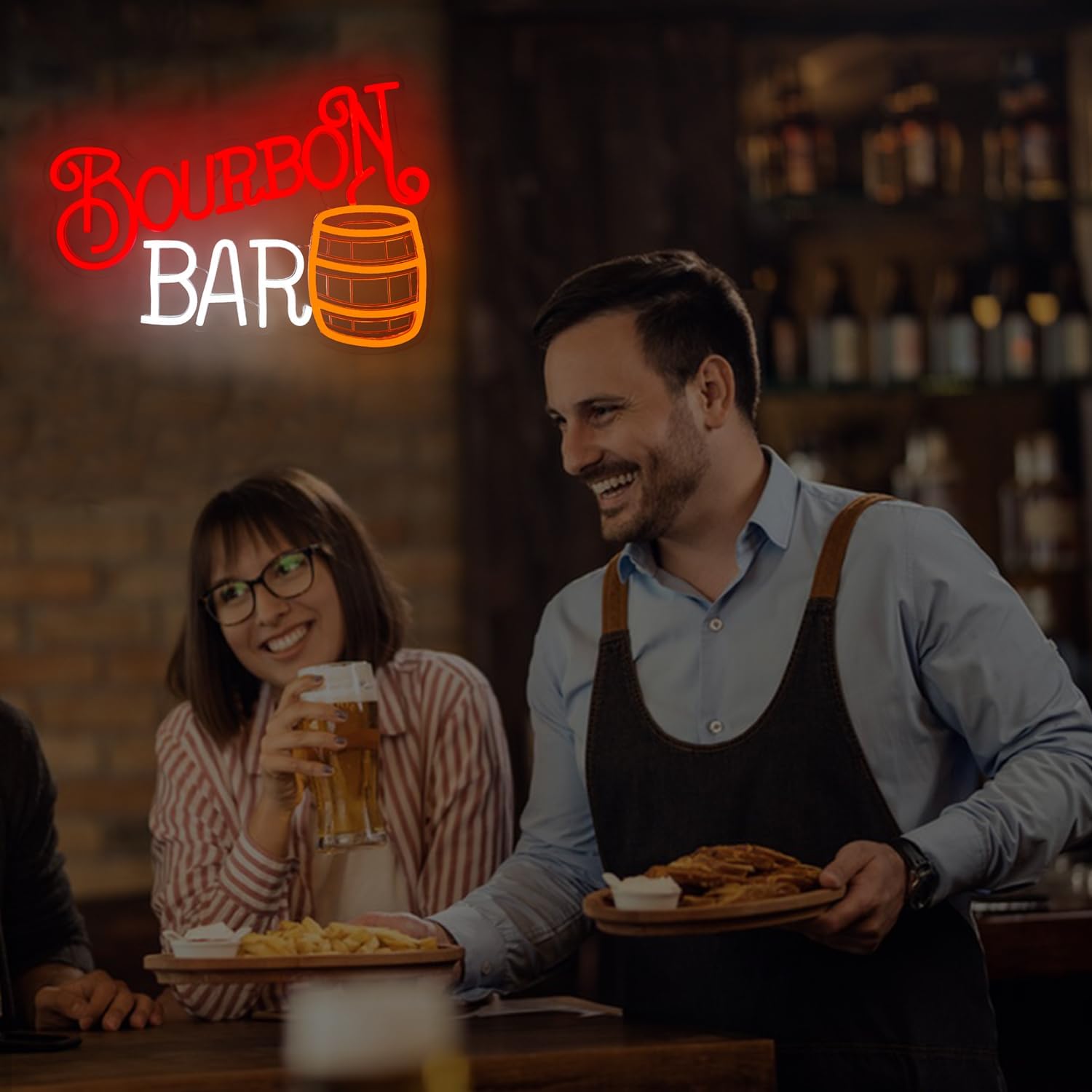 Bourbon Bar Neon Sign for Wall Decor Bourbon Whiskey Neon Led Sign Dimmable Neon Light Sign for Man Cave Garage Business Beer Bistro Light Up Sign for Home Bar Decor Speakeasy Party Gift for Dad