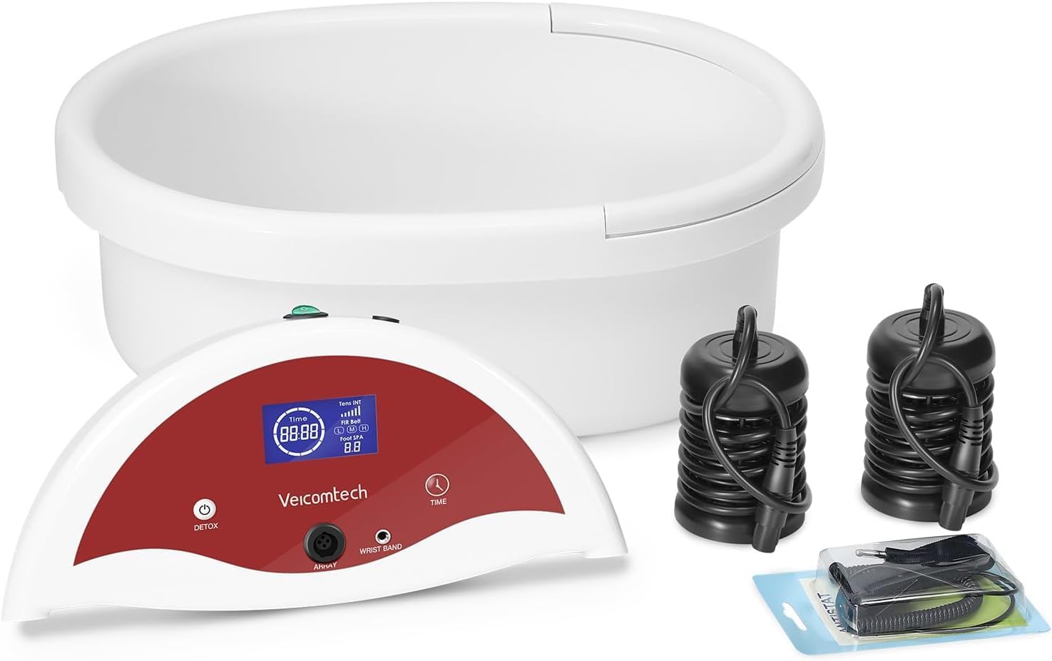 veicomtech Ionic Foot Bath Detox Machine, Foot Detox Machine, Ionic Foot Spa Kit with 10 Ginger Tablets 2 Arrays 25 Tub Liners for Home use or Salon