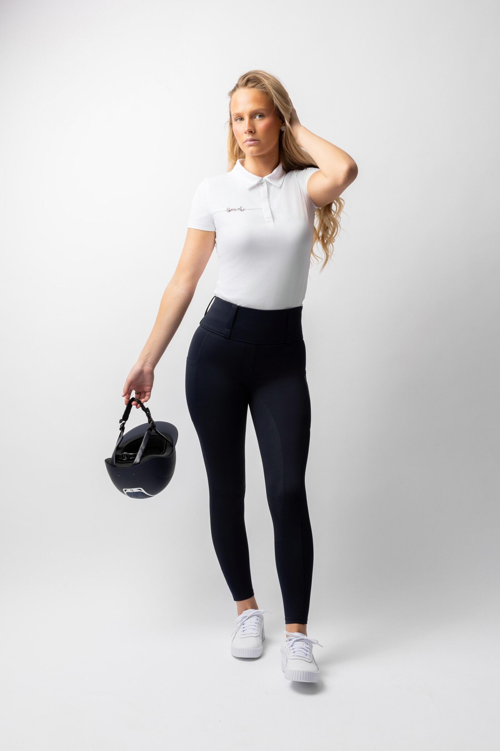 HORZE Damen Reitleggings Anya mit Vollbesatz – Atmungsaktive Reithose mit Silikon-Grip, Handytaschen & Gürtelschlaufen – Bequeme & Pflegeleichte Reitleggings für Training & Alltag, blau, 40
