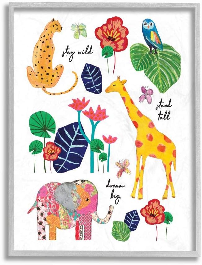 Stupell Industries Jungle Animal Illustration with Motivational Phrases Wall Art, 16 x 20, White