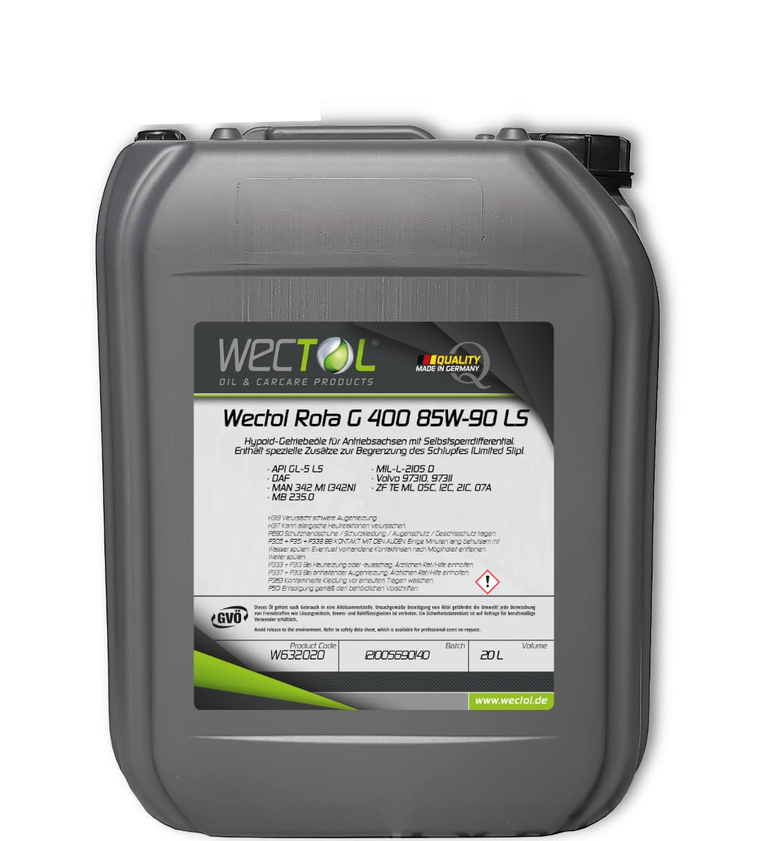 WECTOL Getriebeöl Rota G 400 LS 85W-90 20L / API GL-5 LS, MIL-L-2105 B/C/D