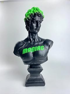 Large David Sculptures & Statues, David Statue"Maniac" Pop Art Sculpture Decor, Greek Bust Statue, Modern Home Decor, Housewarming Gifts, Black Statue