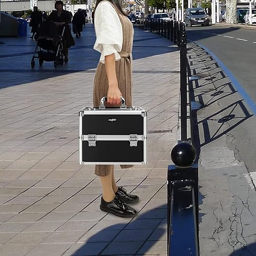 Miniatura 2 de Estuche de maquillaje 3 en 1, organizador de viaje de aluminio, maleta de exhibición de cosmetología sobre ruedas, equipaje de almacenamiento de