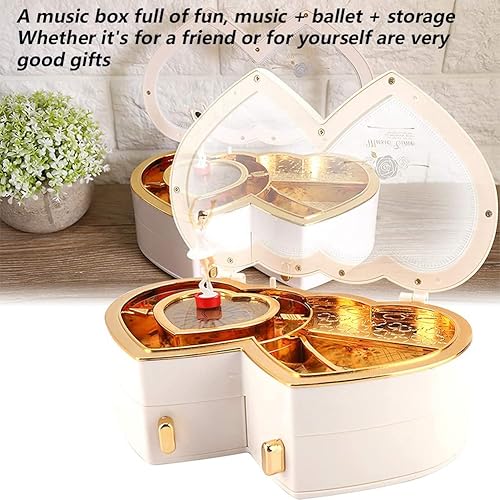 Vista 9 de Joyero musical, joyero musical de bailarina de doble corazón, caja de almacenamiento, organizador de joyero, regalos de Navidad para tus hijos