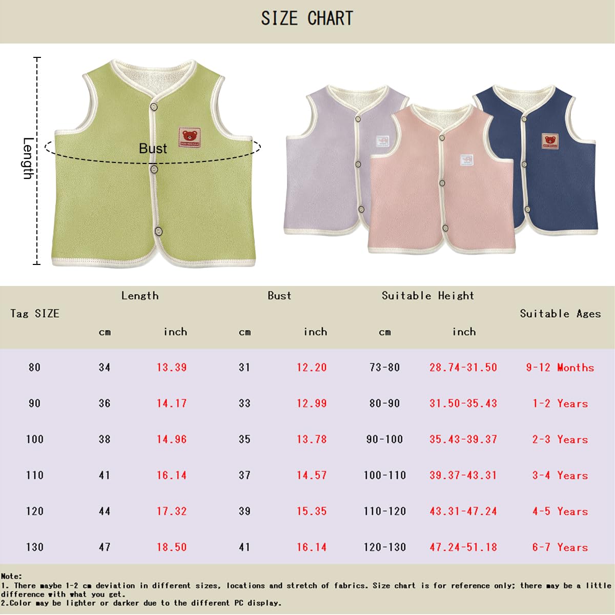 2 pcs Gilet en Polaire pour Bébé Garçons Filles 6 9 12 24 mois Manteaux sans Manches Doux Beau Dessin Animé éléphants Motif Manteau Gilet Veste Pour Enfants 6 mois-4ans