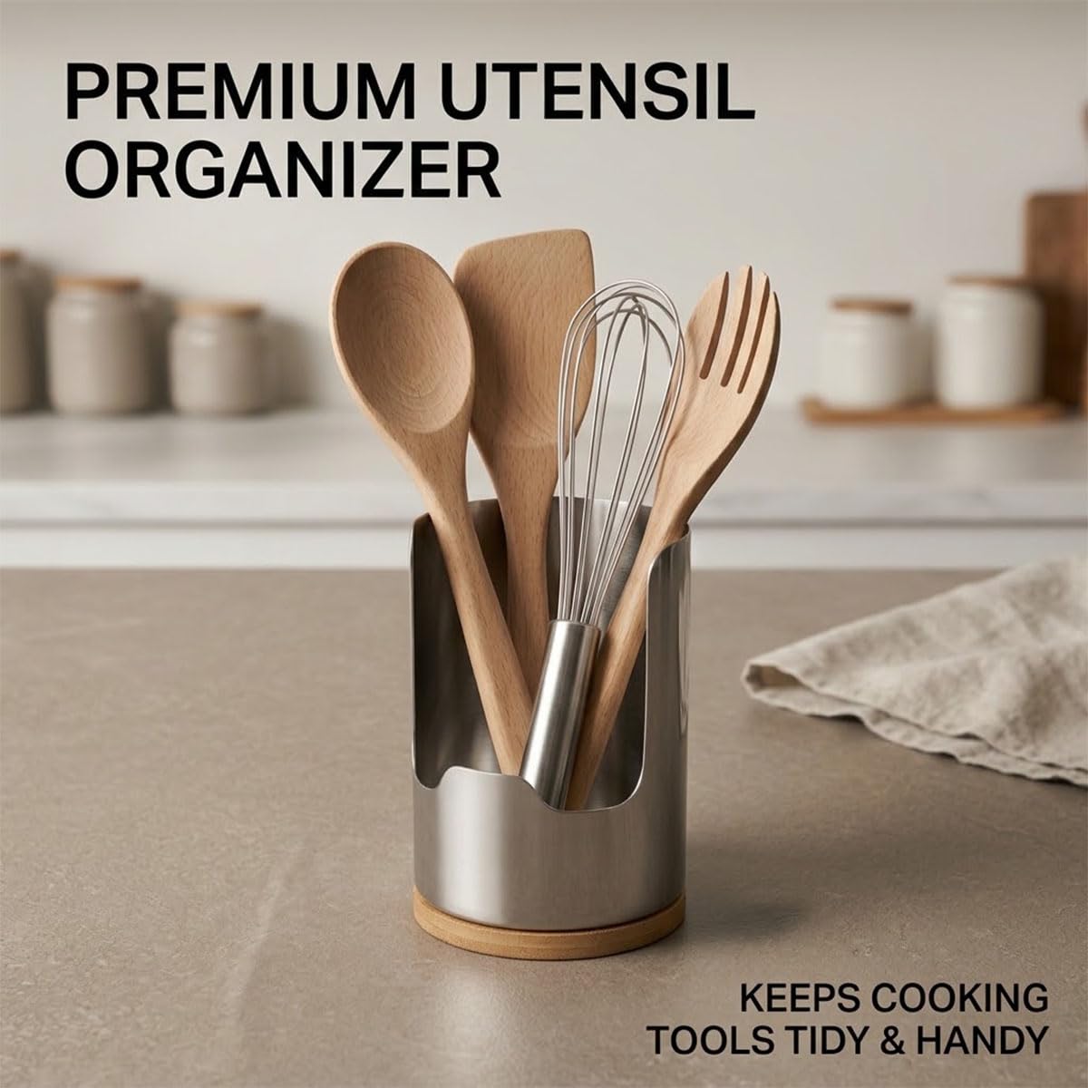 Multi-Functional Kitchen Utensil Holder, Steel Utensil Pot Lid & Spoon Rack