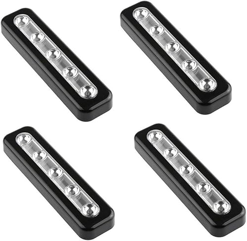 Paquete de 4, 5 luces LED táctiles táctiles, funciona con pilas, luz nocturna para armarios, armarios, armarios, pasillo, escaleras, áticos,