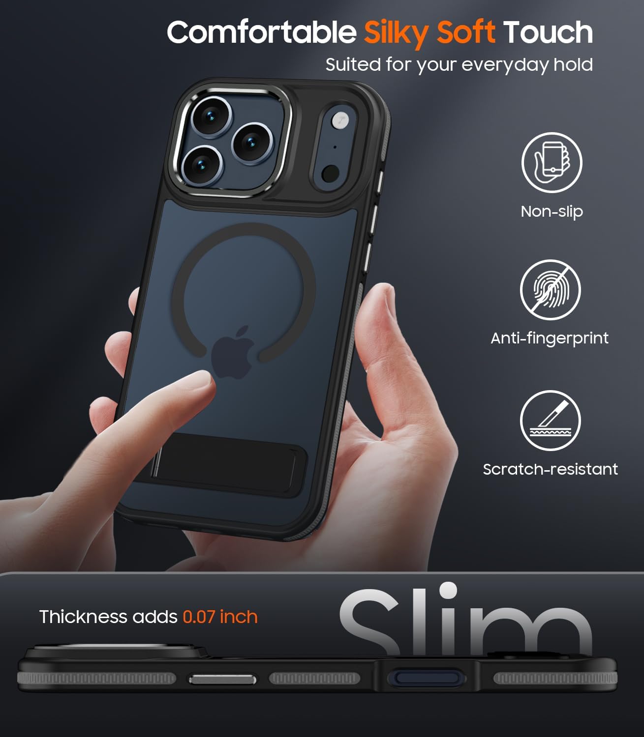 Magnetic for iPhone 17 Pro Max Case with Stand, Compatible with MagSafe, Slim Translucent Matte Military-Grade Drop Protection Phone Cover, Black - Image 5