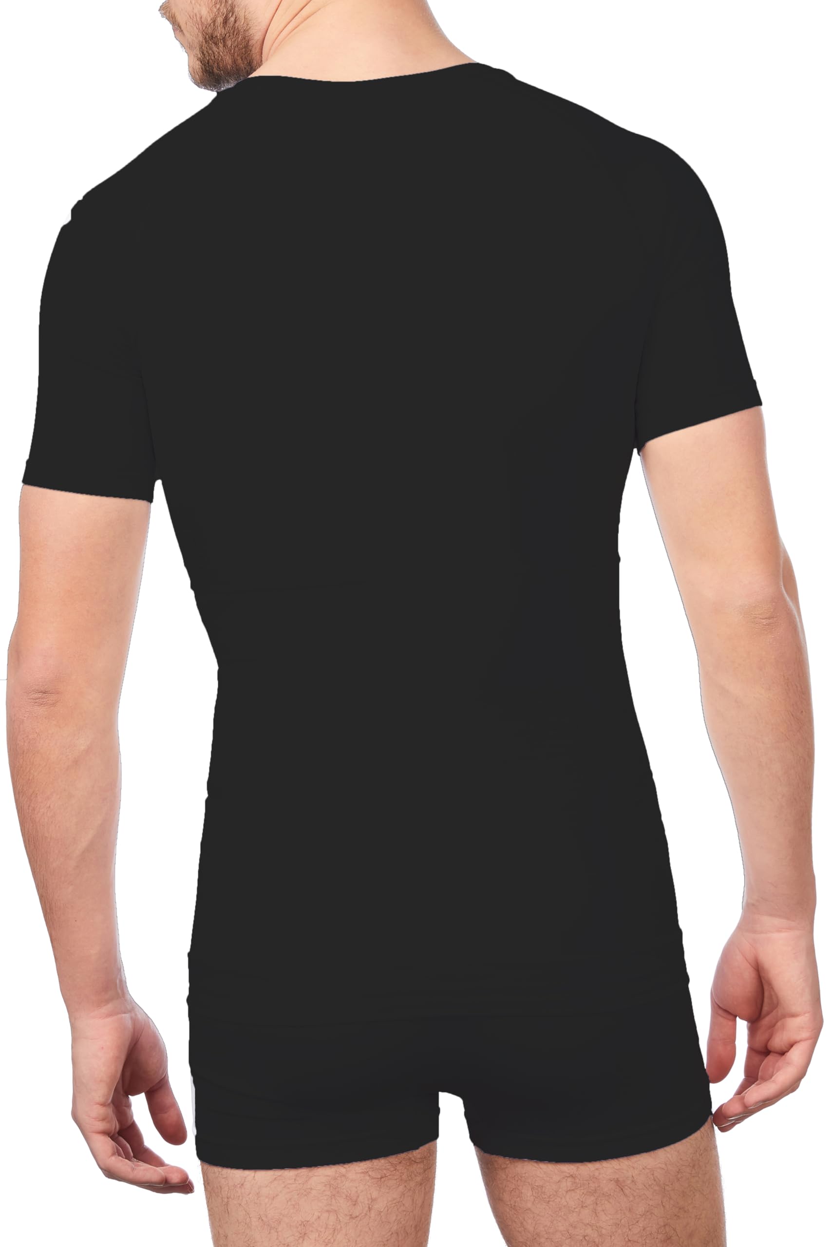 UnsichtBra Shapewear V - Ausschnitt Kurzarm Unterhemd Herren | Body Shaper Funktionsshirt Herren | Bauchweg Kompressionsshirt Unterziehshirt Weiss