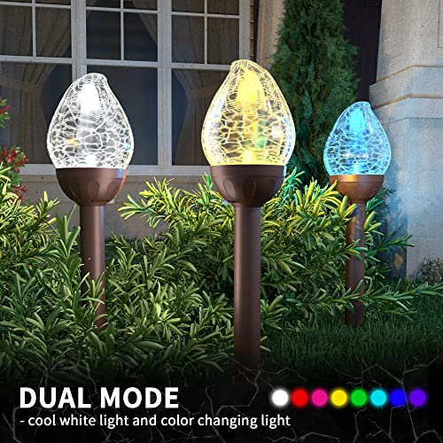 Gigalumi Solar Lights Outdoor, Cracked Glass Flame Shaped Solar Garden Lights, Cold White/Color Changing Lights Outdoor, Garden Led Lights For Patio, Yard, 3 Pack Solar Garden Lights Outdoor Pathway #TOP2