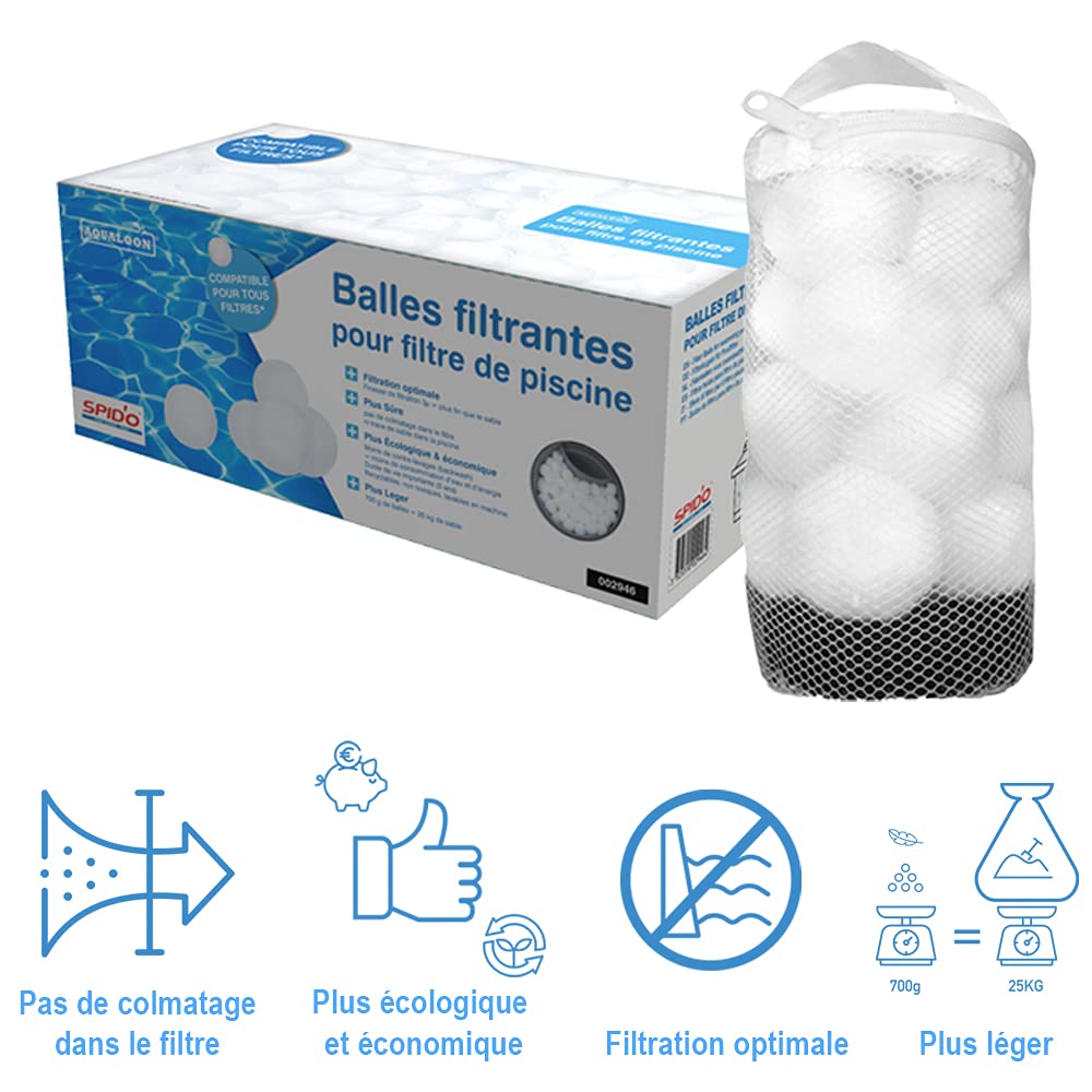Spid'O Balles Filtrantes Aqualoon Black 700 g - Filtration Piscine et Spa - Finesse 3 à 5 Microns - Alternative au Sable - Lavables et Réutilisables
