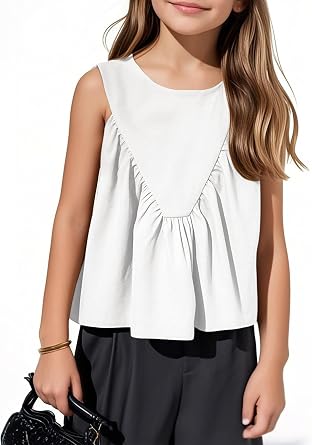 Girls Peplum Babydoll Tank Tops Sleeveless Loose Flowy Shirts Summer Casual Shirred Tops