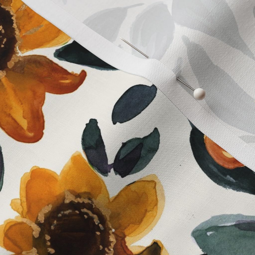 Spoonflower Fabric - Sunset Sunflowers Teal Leaves Flower Yellow Floral Gold Summer Daisy Printed on Petal Signature Cotton Fabric by The Yard - Sewing Quilting Apparel Crafts Decor
