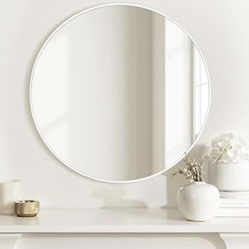 White Round Mirror 24 Inch,Circle Bathroom Vanity Mirror for Wall