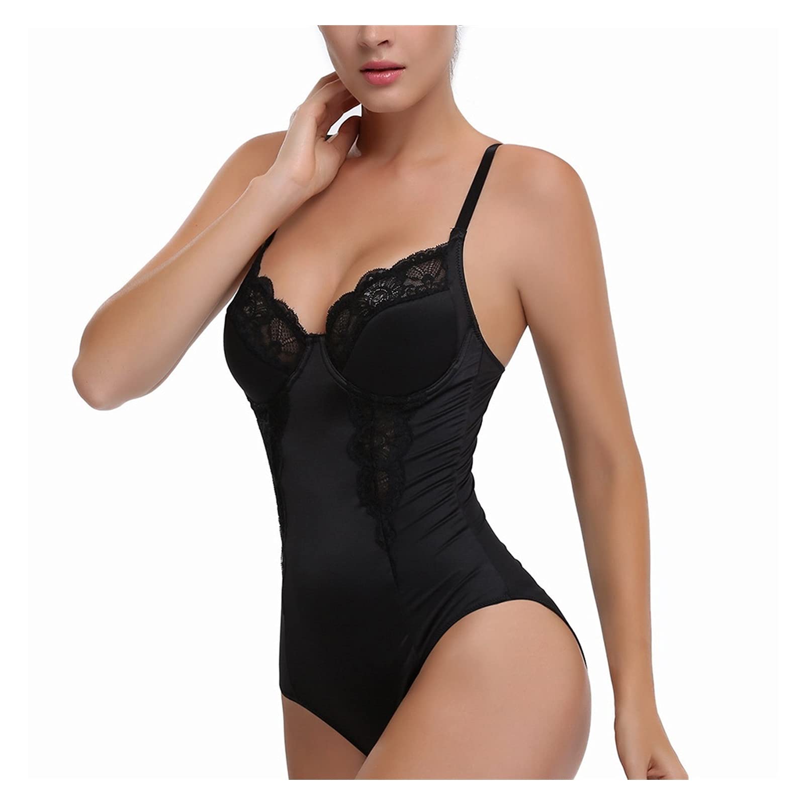 Donne Shapewear per Abito da Sposa Body Controllo della Pancia con Ferretto Reggiseno di Pizzo Sexy Tuta di Un Pezzo Full Body Shaper (Color : Black, Size : S/Small)