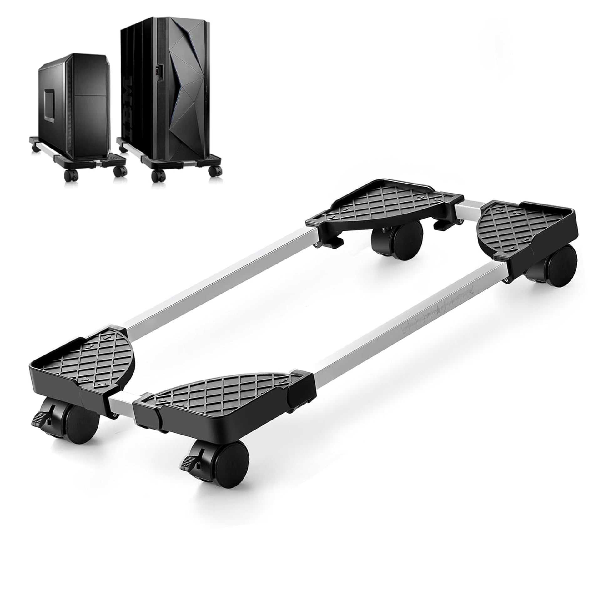 Soporte Pc bajo Mesa, Soporte Torre Ordenador, Universal Ajustable CPU con 4 Ruedas Debajo Escritorio, hasta 25kg, con función de Bloqueo(Negro)