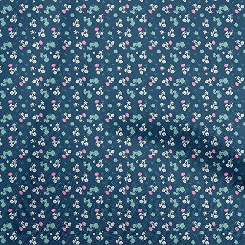 oneOone Cotton Poplin Blue Fabric Floral Ditsy Dress Material Fabric Print Fabric By The Yard 42 Inch Wide