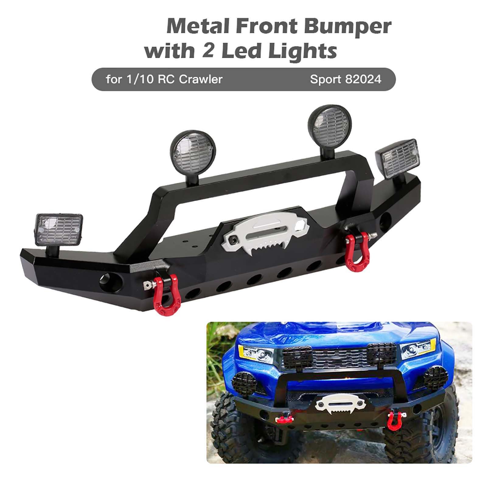 4 metalowy zderzak przedni z 2 lampkami LED do 1/10 RC Crawler Sport 82024 (czarny)