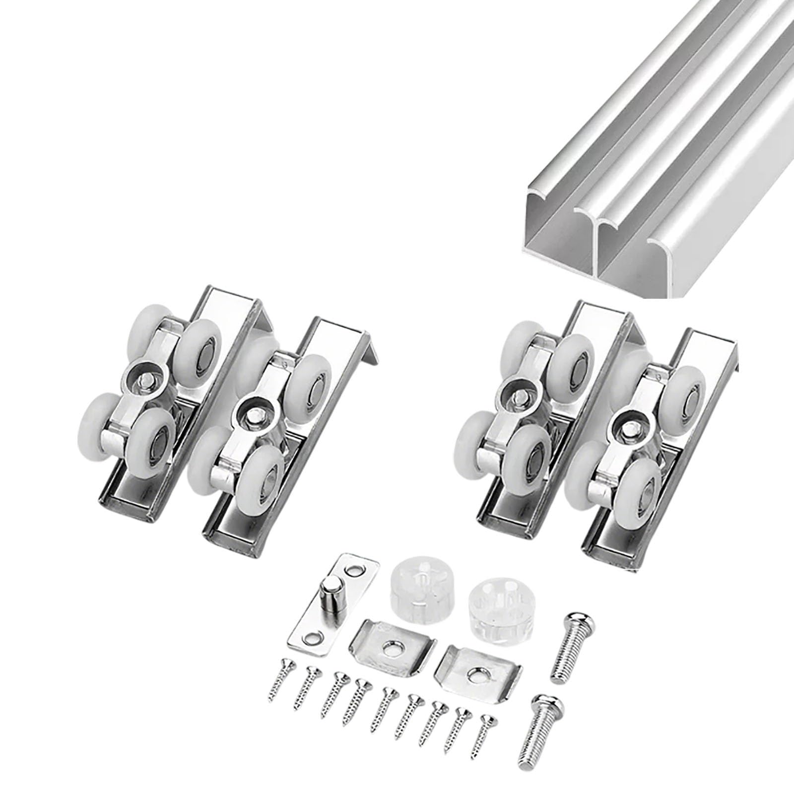 HDYZJQ Concealed Box Rail Sliding Doors Hardware for Solid Core Door, Cuttable Pocket Door Track with 8 Wheels, Ceiling Mount Barn Door Track Set(Silver,65 in/165.1 cm)