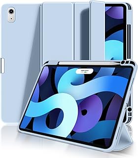 JKSML Case for iPad Air 5th Generation 2022 / iPad Air 4th Generation Case 2020 10.9 Inch with Pencil Holder, [Support Touch ID Auto Sleep/Wake], Trifold Stand Smart iPad Air 5/4 Case, White ice