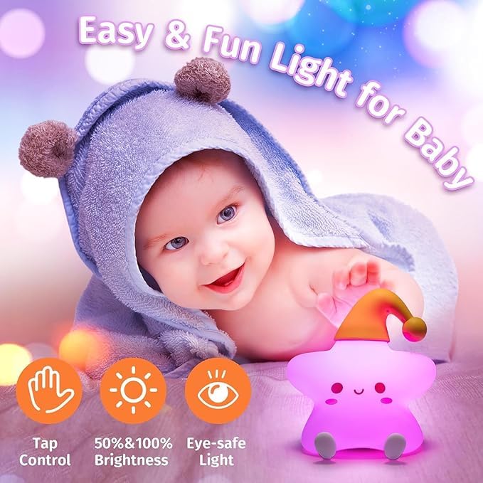 One94Store Silicone Star Night Light | USB Rechargeable LED Lamp with 7-Color Breathing Modes | Soft Silicone Nursery Light for Kids Bedroom Decor | Perfect Baby & Toddler Gift, White - Image 6 thumbnail
