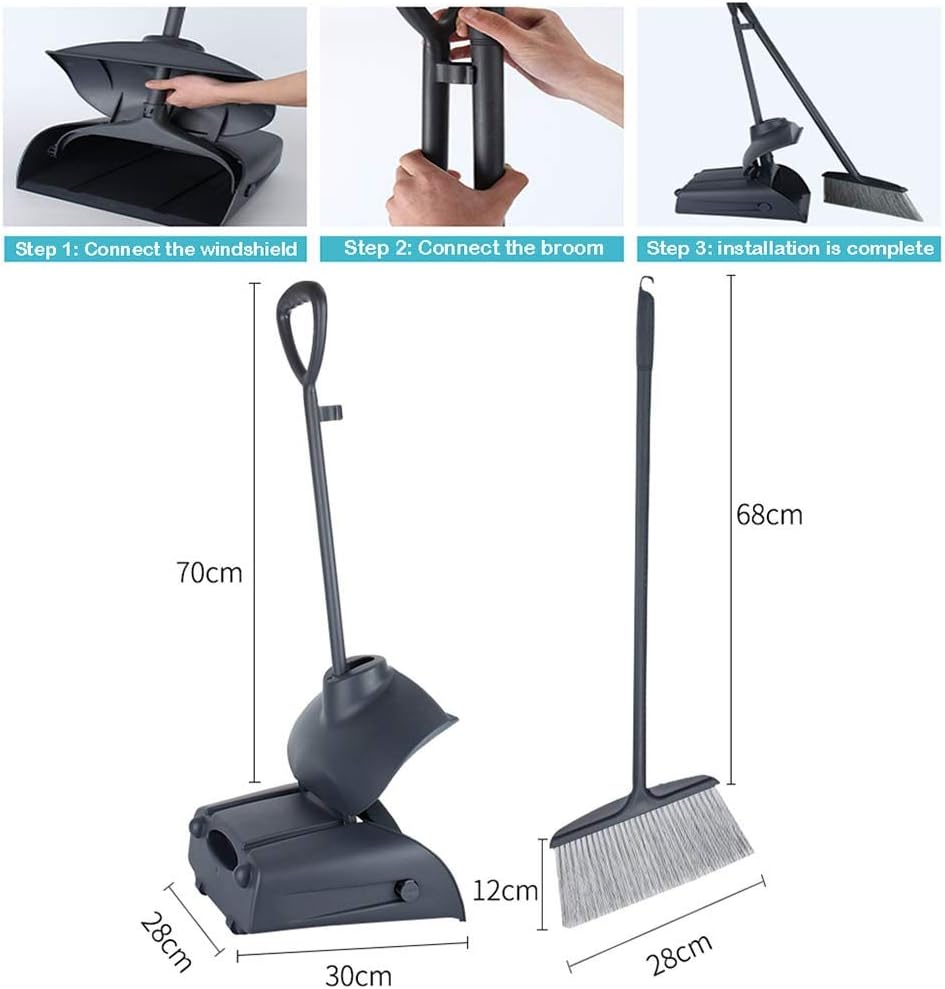 and Dustpan Set, Commercial Long Handle Sweep Set with Windshield for Home Kitchen Room Office and Lobby Floor Dust Pan Combo Sweepers